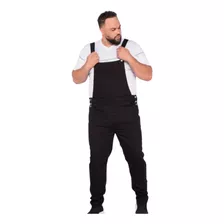 Macacao Masculino Preto Sarja Plus Size Jardineira 48 A 54