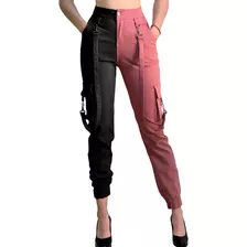 Jogger Cargo Bicolor Con Tirantes Desmontables Stretch Mujer