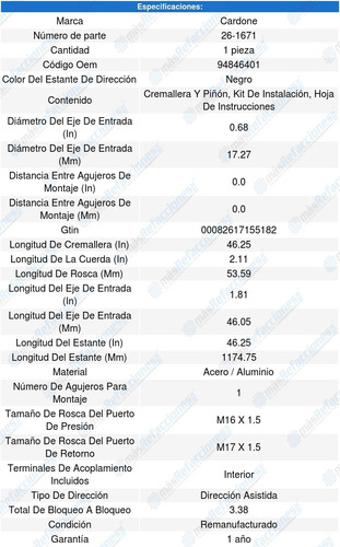 Cremallera Direccion Hidraulica Geo Prizm 1989 Cardone Foto 5