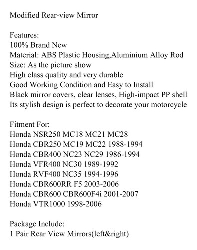 Par De Espejos Retrovisores De Motocicleta Para Honda Cbr250 Foto 6