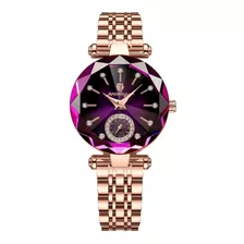 Relógio Poedagar Feminino Diamond Luxo Quartzo - Roxo Cor Da Correia Rosé Gold