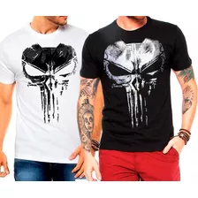 Kit 2 Camisetas The Punisher Justiceiro Caveira Preta/branco