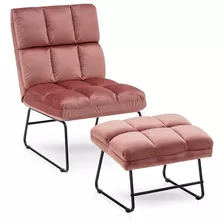 Silla Decorativa Terciopelo Moderna+ Otomano Sala Hogar Rosa