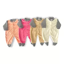 Macacao Bebe Plush Liso Manga Suedine Roupa De Frio Kit 2 Pç