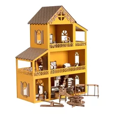 Casa Casinha De Boneca Mdf 36 Móveis Parquinho Montada