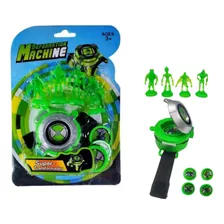 Ben 10 Relógio Lançador Luz Som 4 Bonecos 4 Discos Omnitrix