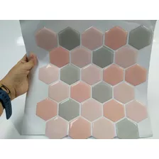 Pastilha Adesiva Resina Hexagonal Rosa/cinza Pl 30x30 Cm