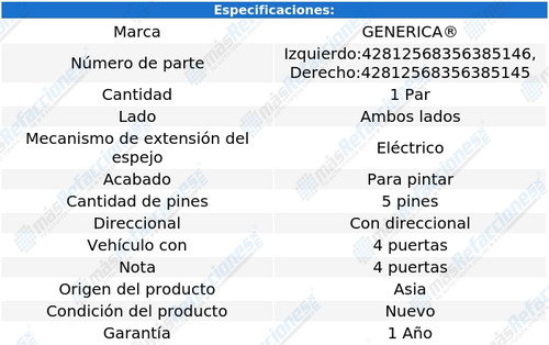 2 Espejos Elect C/direcc Generica Mirage Del 2015 Al 2021 Foto 2