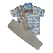 Roupa Infantil Arca De Noe Safari Com Calça Azul Bebe