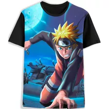 Camisa Camiseta 3d Full Naruto Uzumaki Mangas Preta
