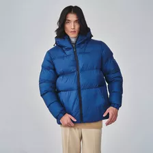 Campera Hombre Inflable Azul Parka Abrigada Con Capucha