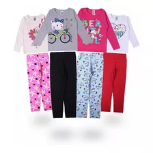 4 Conjuntos Legging E Camiseta Manga Longa Infantil Feminino
