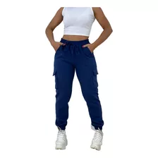 Calça Feminina Jogger Moletom Grosso Cós Alto Com Bolsos Top