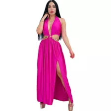 Hermoso Vestido Cuello Halter Con Abertura En Pierna