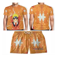 Kit Short + Camiseta Masculino Naruto Shippudem Praia Verão