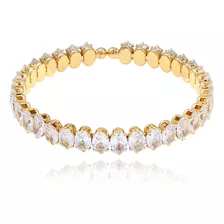 Bracelete Pulseira Multi Zircônias Luxo Ovais A Ouro 18k