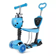 Patineta Monopatín Scooter 5 En 1 Luz Led Musical Color Azul Mariquita