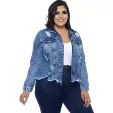 Jaqueta Jeans Plus Size Feminina Destroyed 