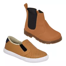 2 Pares Bota Infantil Masculina Jequinha Sapatenis Slip On