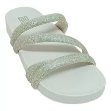 Chinelo Zaxy Feminino Tiras Frontais Brilhosas Slide Glamour