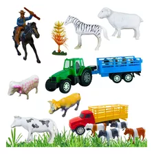 Conjunto Boiadeiro + Animais Da Fazenda Brinquedo Criança