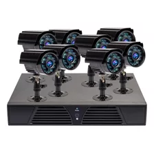 Kit Seguridad 8 Camaras Exterior Cctv Dvr 700tvl Motorizado Infrarrojo Vision Nocturna Vigilancia Color Negro