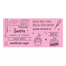 Adesivo Papel Parede Frase Bem Vindo Confeitaria Bolo 2.19m