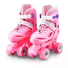 Patines 4 Ruedas Ajustable Artísticos Para Niñas Rosado 