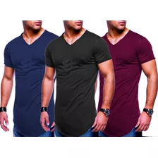 Kit 3 Camisetas Masculina Long Line Swag Elastano Oversized