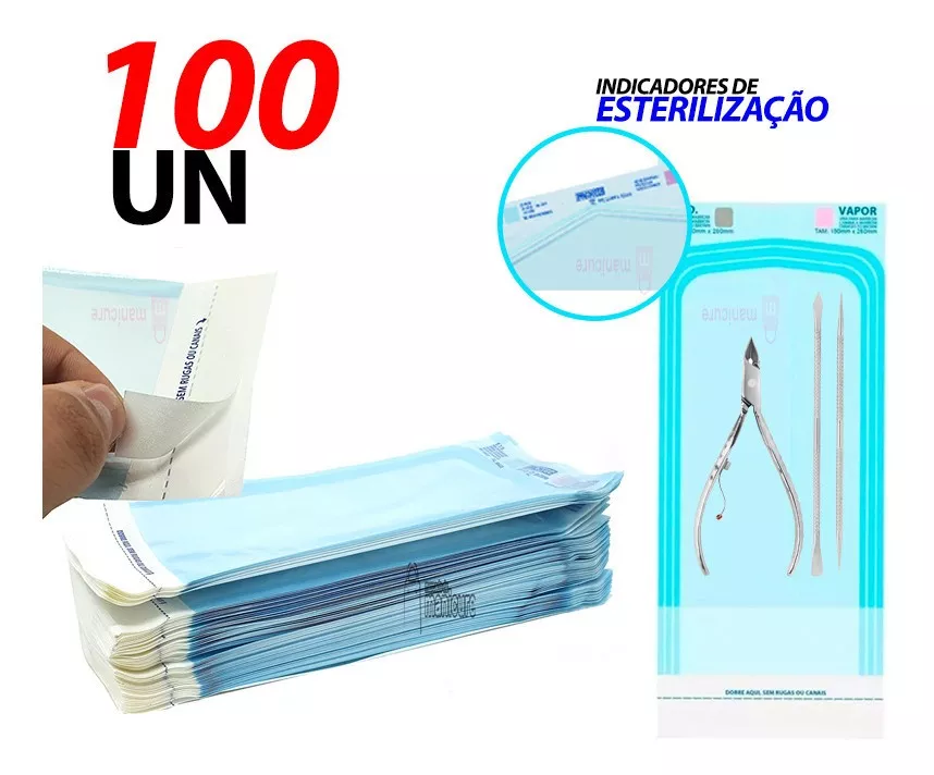 100 Envelopes Para Esterilização Alicate Cutícula 9cm X 23cm