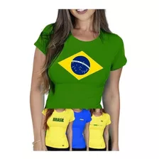 Camisa Blusa Baby Look Camiseta Feminina Do Brasil Patriota