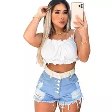 Short Jeans Mom Botões Hot Pant Destroyed Feminino 2020 