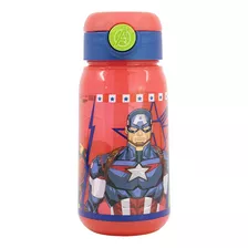 Botella Plástica Avengers Con Pajita/botón De Apertura 510ml Color Rojo