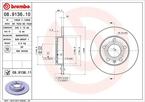 Discos Brembo Audi A4 Limited Edition 2006 Trasero Par Foto 2