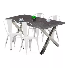 Mesa Piedra Y 4 Sillas Tolix Juego De Comedor Premium