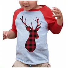 7 Ate 9 Apparel Kids Plaid Deer Christmas Raglan Shirt Red