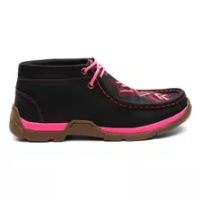 Bota Em Couro Legitimo Sapato Destroyer Country Bordado Rosa