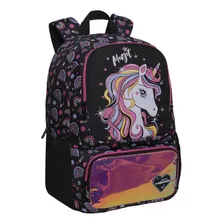 Mochila Infantil Mujer Dance Unicornio Arcoiris Negro Head