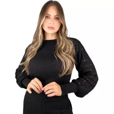 Blusa Tricot Feminina Manga Bufante Tendencia Inverno 2021