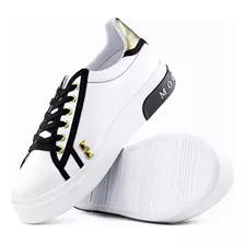 Tenis Mujer Sneakers Blancos Det Negro, Dorado Alexis Roman