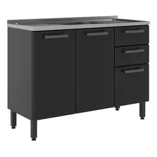 Mueble Inferior De Cocina En Acero 120 Cm Con Lavaplatos Color Gris Oscuro