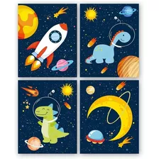 Set 4 Cuadros Decorativos Habitacion Niño Astronauta Espacio