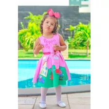 Vestido Infantil Temático Peppa Pig Festa Aniversario Luxo