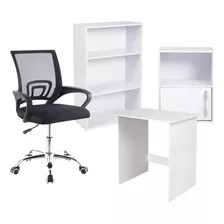 Kit Escritorio Computadora + Silla Ejecutiva Oficina Hogar Color Blanco Material Del Tapizado Cuero