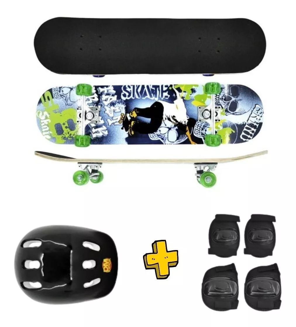 Kit Skate Infantil Completo Montado + Kit Proteção Completa 