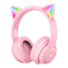 Fone De Ouvido Over-ear Gamer Sem Fio Onikuma B90 Rosa Com Luz Rgb Led