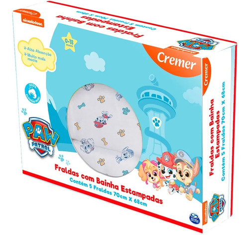 Fralda De Pano Com Bainha Patrulha Canina - Cremer Kit 5 Unidades Sem Gênero