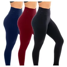 Kit 3 Leggings Cós Alto Supplex Original Zero Transparência 