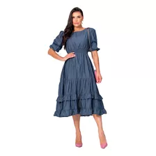 Vestido Midi Jeans Moda Evangélica Cintia Lancamneto