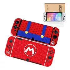 Estuche Para Nintendo Switch Oled Carcasa Mario + 3 Vidrios